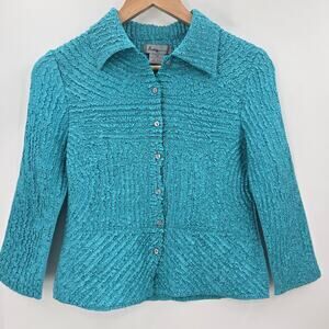 Analogy Women Vtg Y2K Artsy Eclectic Whimsical Crinkle Texture Turquoise Top S